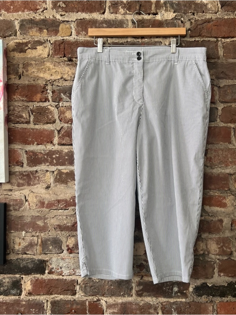 Light Navy & White Pinstripe Capri Trousers